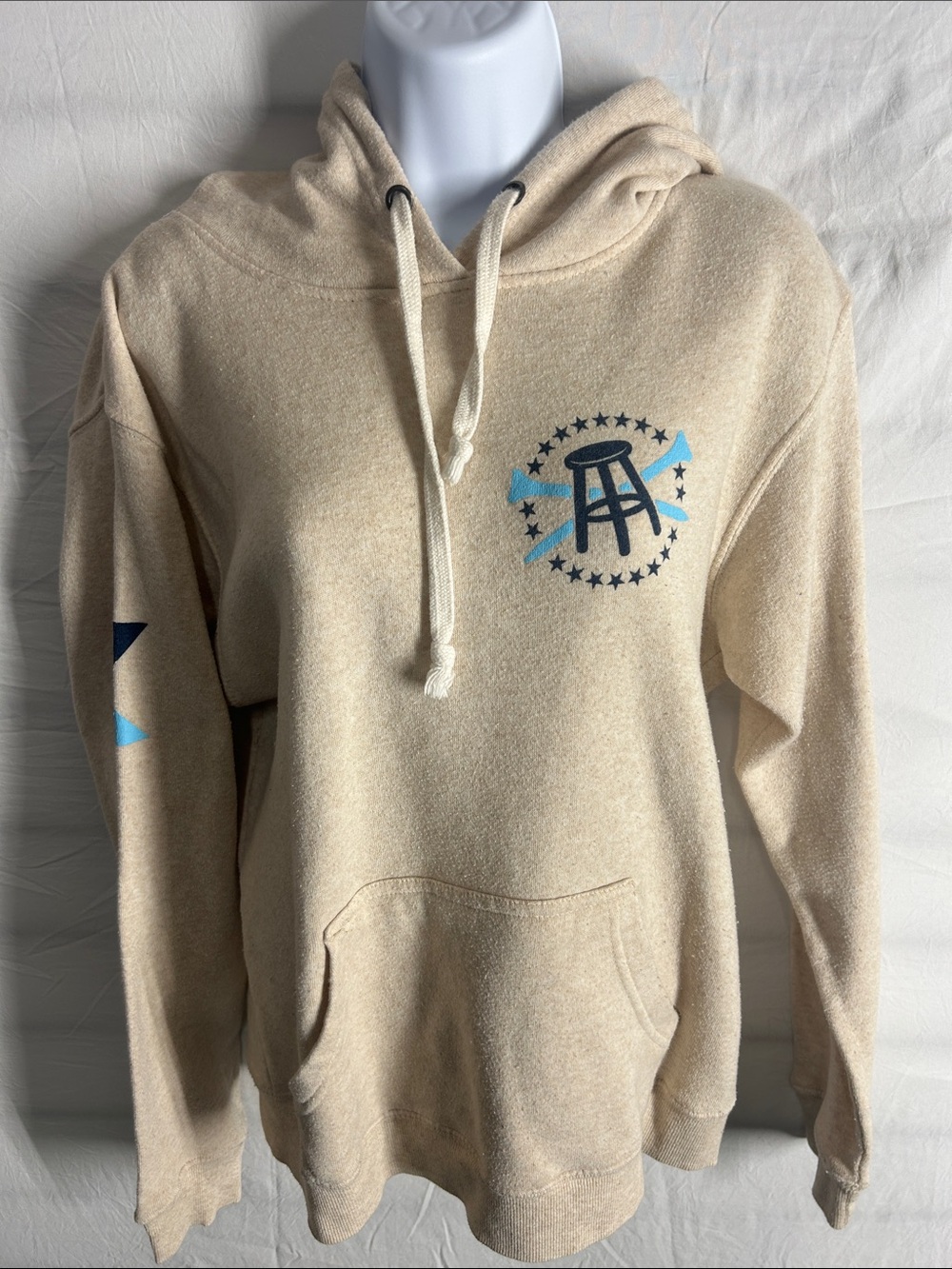American Apparel Beige Hoodie with Blue Graphic